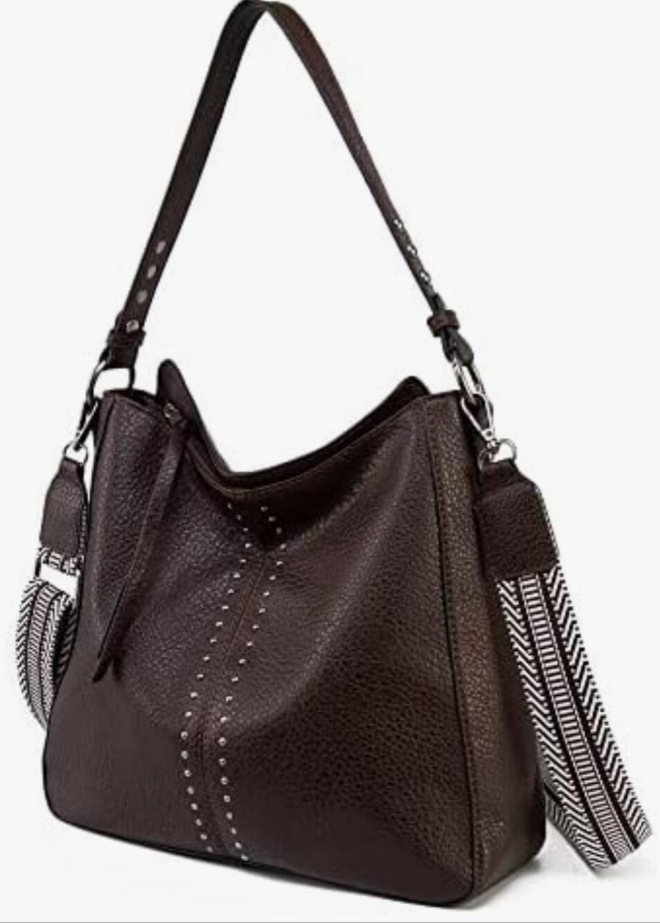 MONTANA WEST Pebbled Stud Accent Shoulder Bag in Dark Brown